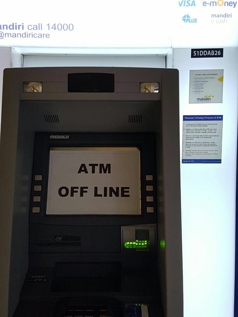 shelamung's tweet photo. @mandiricare S1DDAB26 ATM Cabang RP Soeroso - Sentra Mandiri 15.21 WIB, ATM offline #atmcare https://t.co/RJDWNcd9vJ
