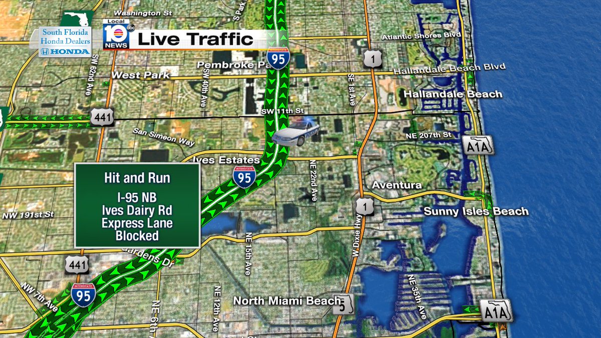 Hit and Run crash on I-95 NB and Ives Dairy Rd/ Express Lanes Blocked #TRAFFIC #MIAMI https://t.co/rHYOAK1A1L
