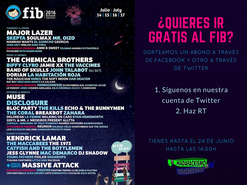 ¡SORTEO!¿Quieres ir gratis al <a href="/fiberfib/">FIB Benicàssim Festival</a>?¡Sigue los pasos de la foto!En FB sorteamos también: goo.gl/11CR4K