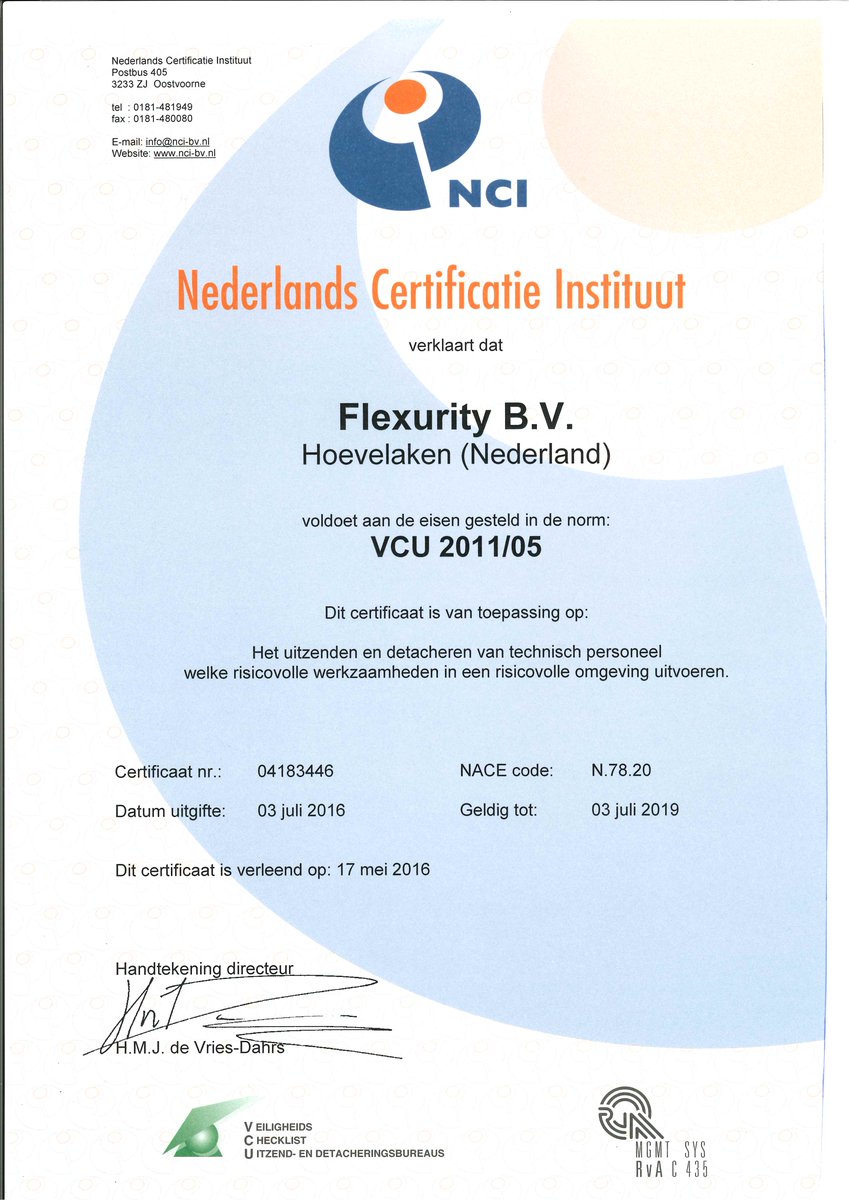 Ook deze audit goed doorlopen, #certificaat is binnen. Wederom voor 3 jaar VCU gecertificeerd/ #WelkombijFlexurity