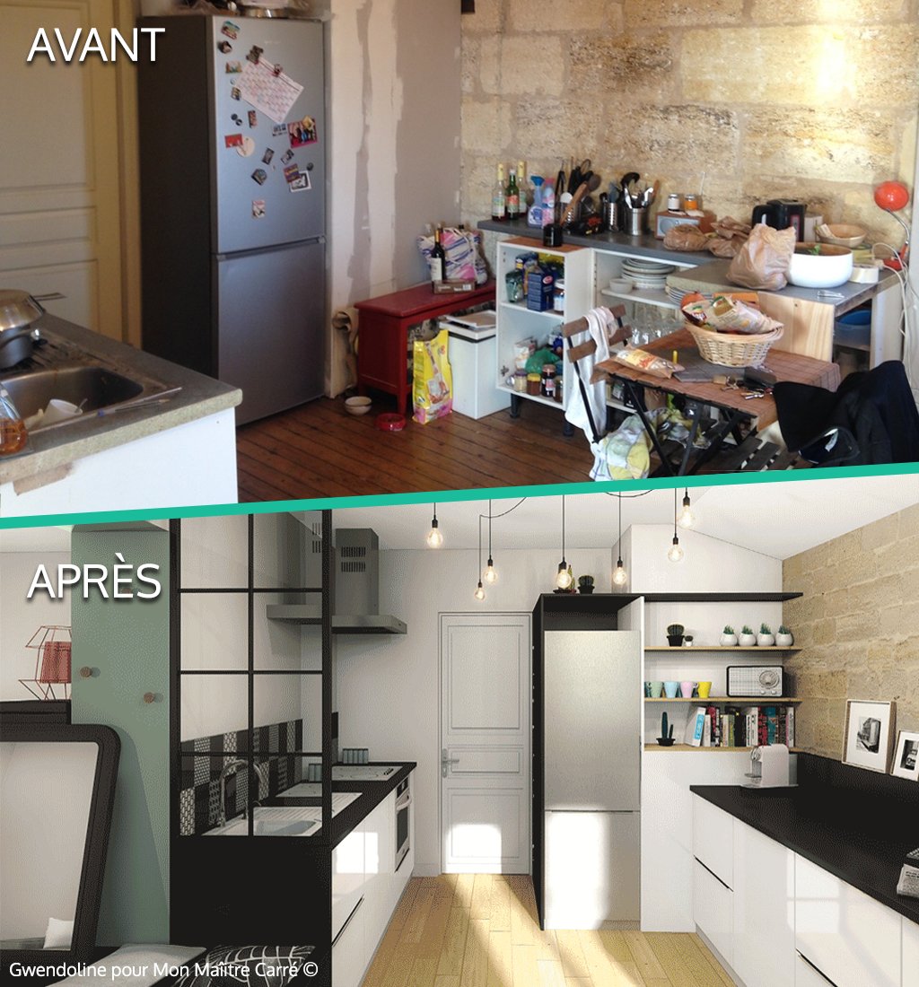 ZOOM SUR… le rendu 3D de Gwendoline, une de nos pros, pour la #rénovation d’une #cuisine ! #avantaprès #décoration
