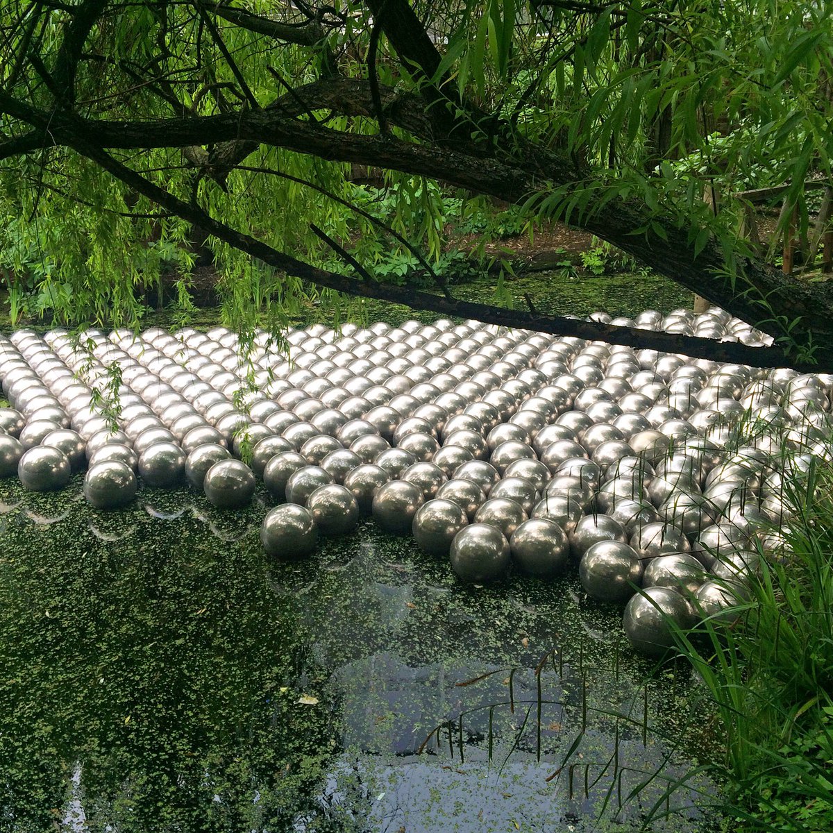 hattrick_design's tweet photo. Brilliant exhibition @victoriamiro gallery of work by #YayoiKusama, including this installation in the garden. https://t.co/GVwWk7cJJB