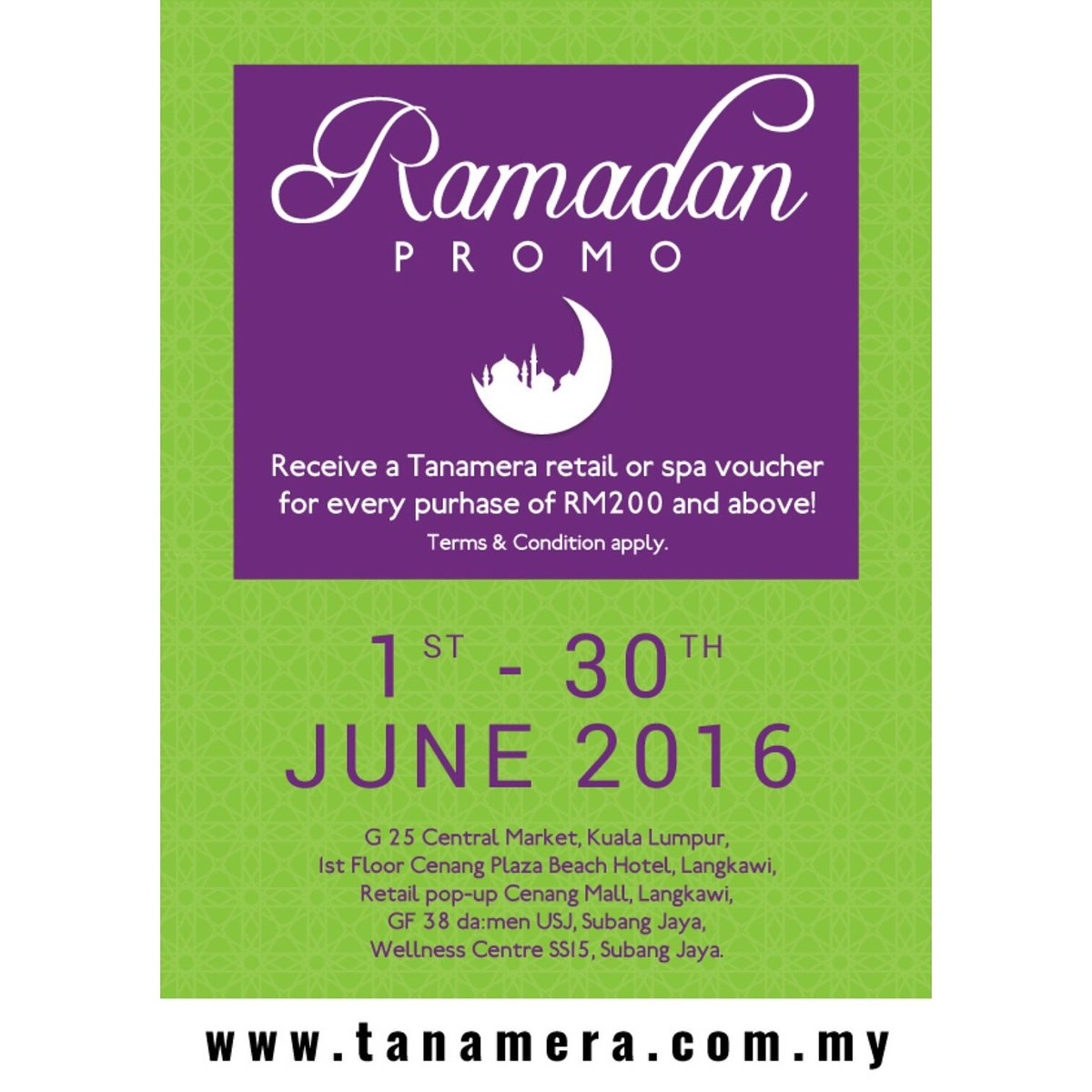 TanameraSpa's tweet photo. RAMADAN PROMO! Receive a retail or spa voucher for every purchase of RM200 and above.. https://t.co/n24PhMyU75