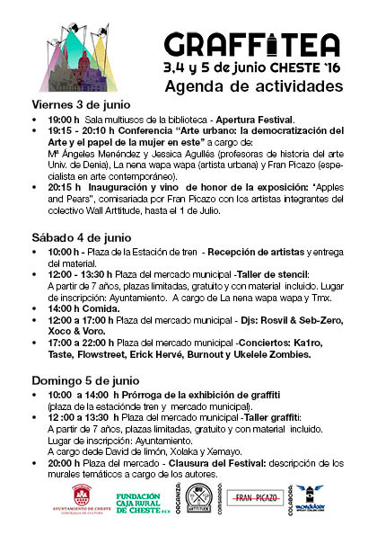 Chesteturismo's tweet photo. Este finde en #cheste #festival de #arteurbano Graffitea 2016, documental, #cata de aceites y #carrera Galesa 10k https://t.co/PSoZ3MpOl8