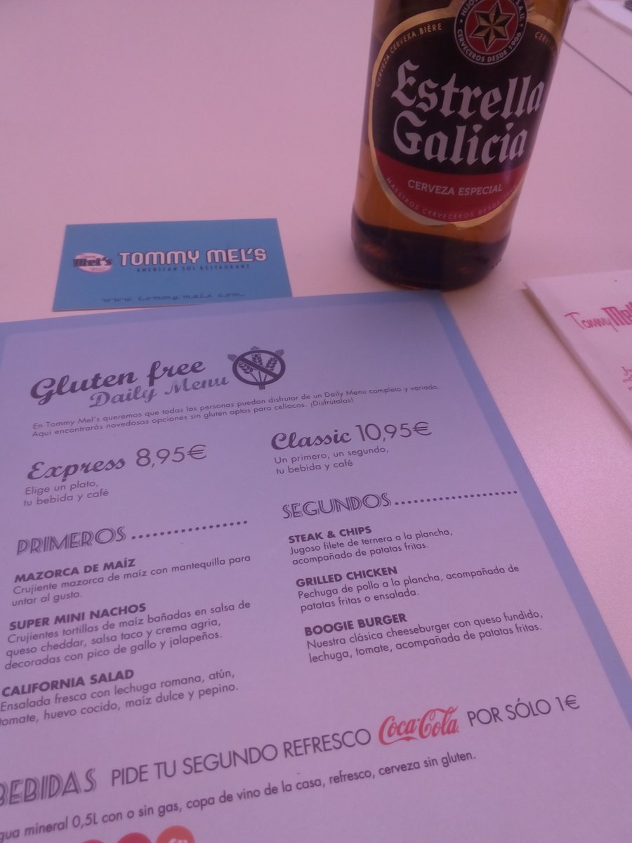 rosiliaca's tweet photo. Por fin menú #singluten en @tommymelsmadrid tooma!!!👏👏 https://t.co/DsYMBM7DT6