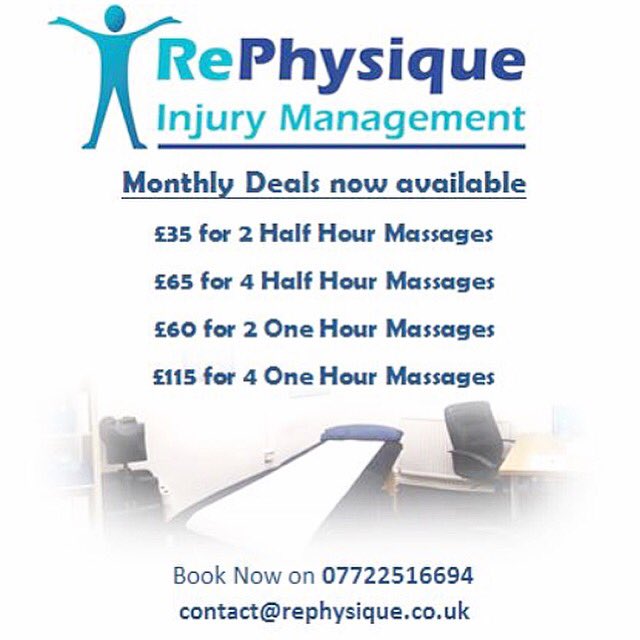 RePhysique's tweet photo. #Leeds #massage #monthly #deals #save #money #sportsmassage #injury #management #help #muscles #health #care https://t.co/34epdaf46m