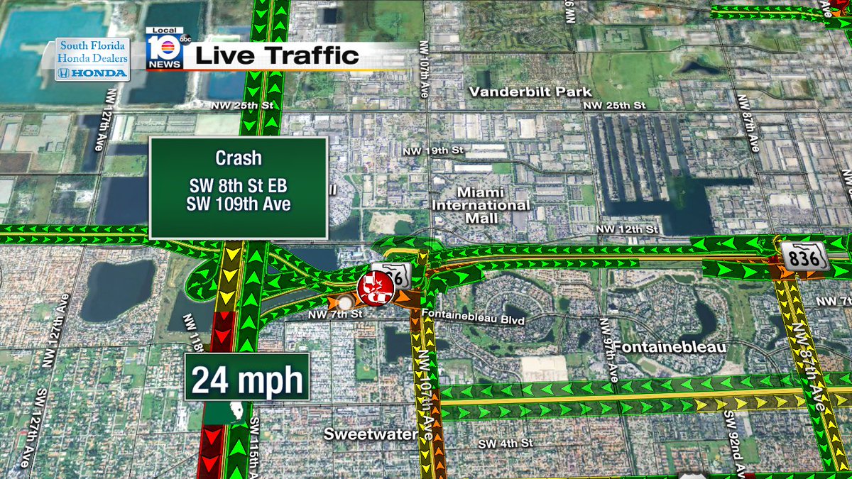 Crash on SW 8th St EB at SW 109th Ave https://t.co/kdnW3y3QSl