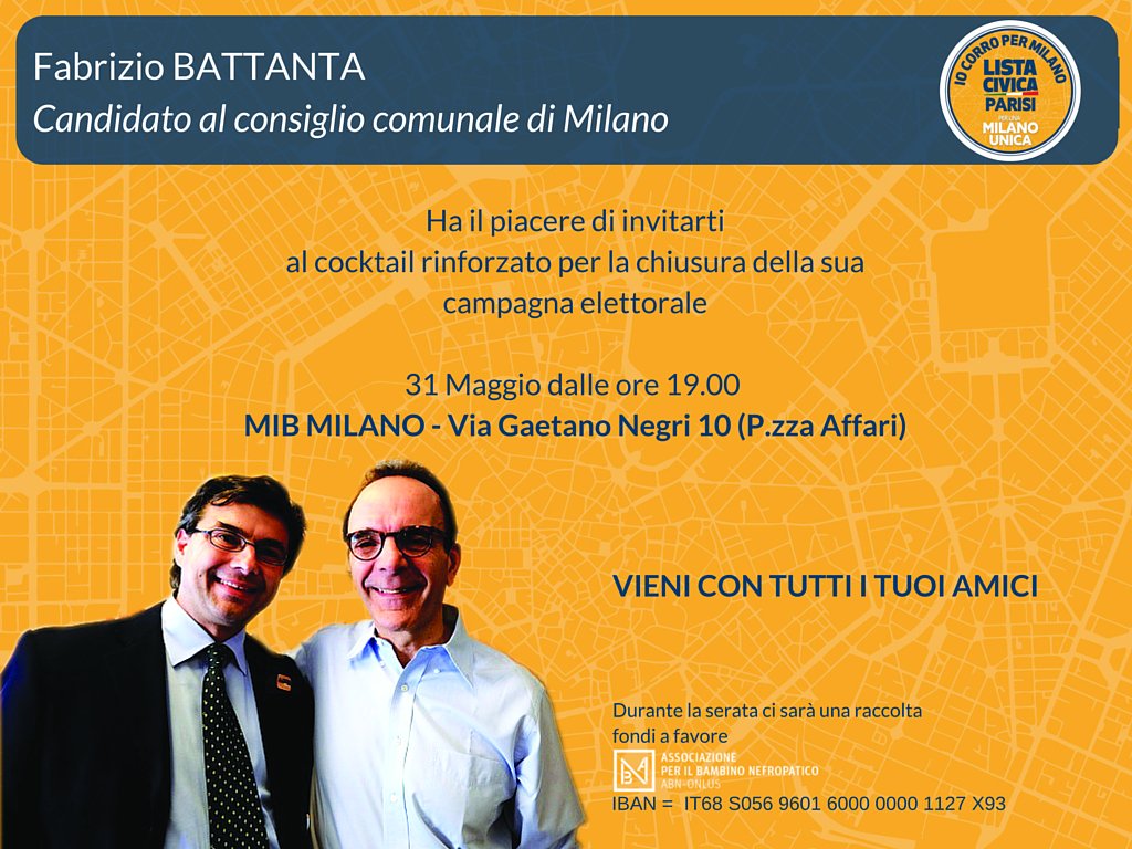 FBattanta's tweet photo. Dalle 19 mi trovi al MIB P.zza Affari per la festa di fine campagna elettorale #votabattanta #scrivibattanta https://t.co/CgXMx7j0d8