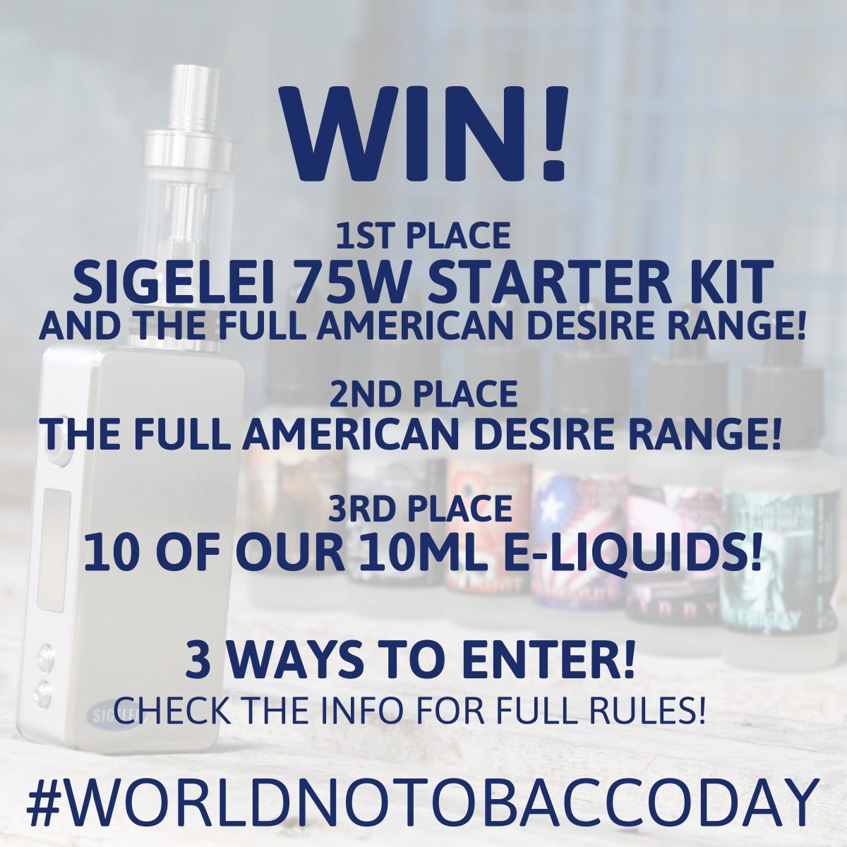 VampireVape's tweet image. To celebrate #WorldNoTobaccoDay we&apos;re a huge give away!

Retweet This Post! 

Full Rules:bit.ly/280Fjaj