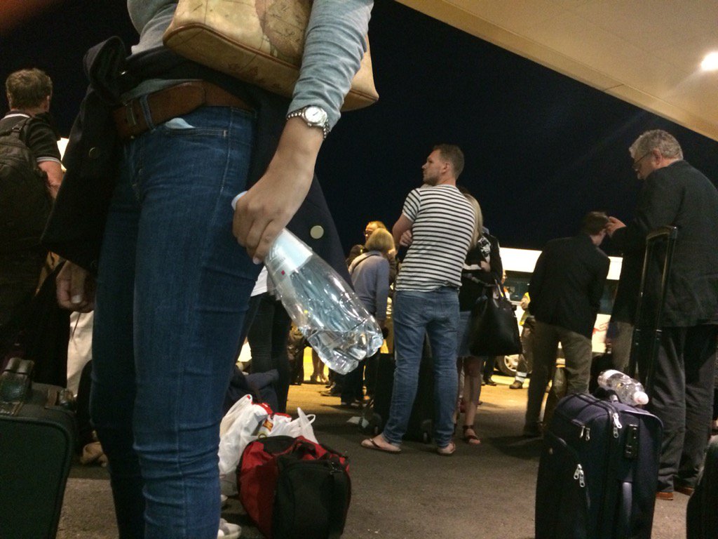 T_Fuller72's tweet photo. @agustonna @VuelingClients remember this scene from last night? Vueling staff refusing to fly, exceeded their hours! https://t.co/QXgOraqP8g