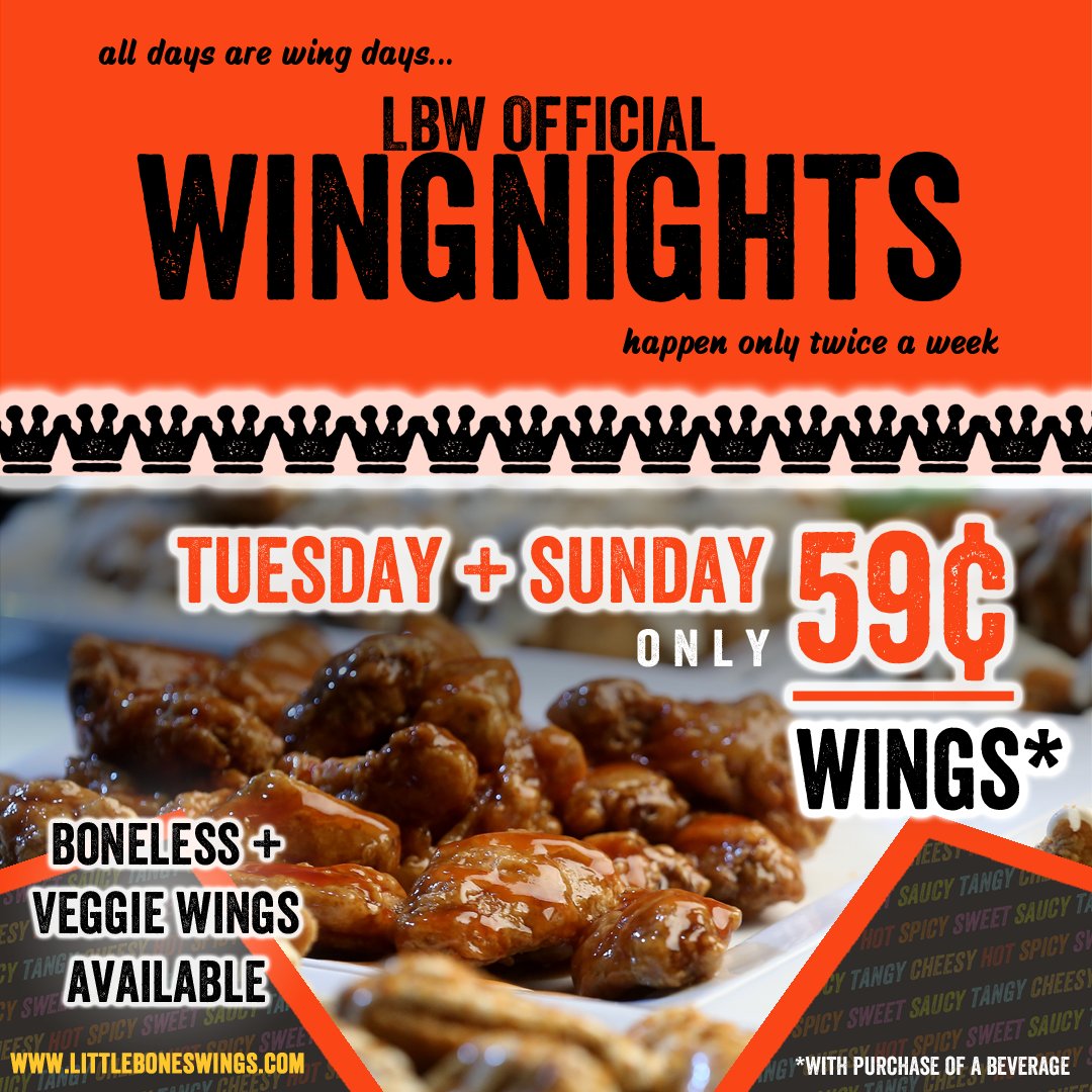 Kyle_P_Bauman's tweet photo. #OfficialWingNights only happen twice a week | 59ยข Wings, Boneless "Not Wings", and Veggie "Not Wings" | #Dealios https://t.co/zokPPKyxH4