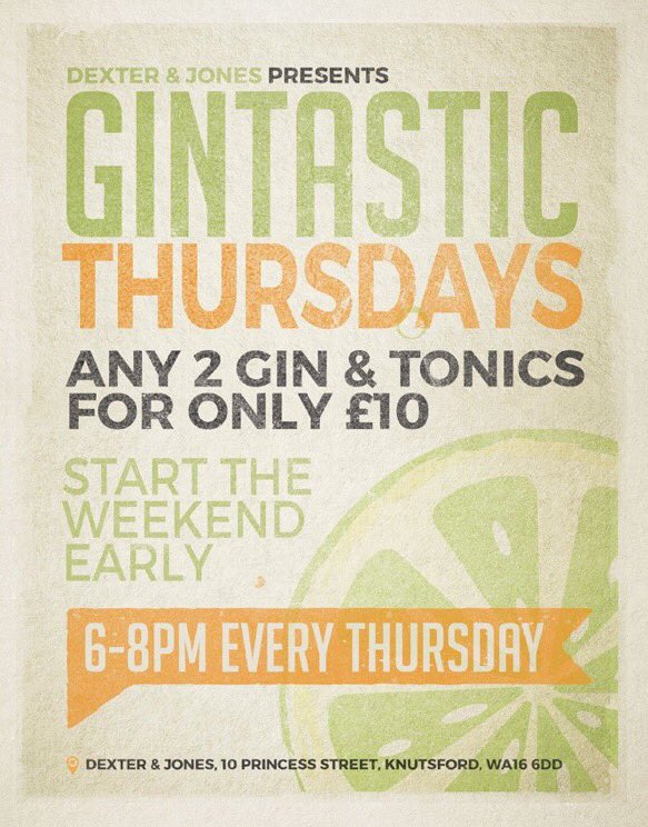 Gintastic Thursdays! Enjoy any 2 Gin &amp; Tonics for £10 from 6-8pm every Thursday. Now open until 10pm Thursday nights