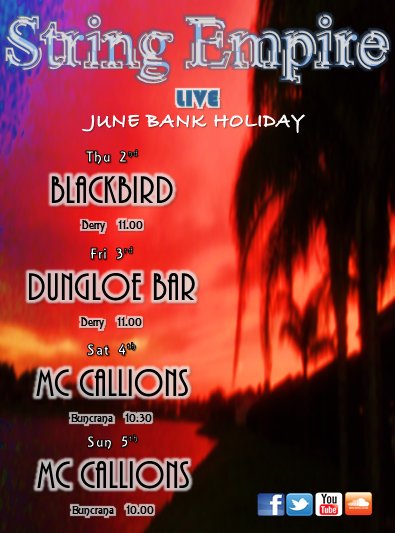 StringEmpire's tweet image. Catch String Empire live this bank holiday weekend!
@BuncranaRadio @blackbird_derry