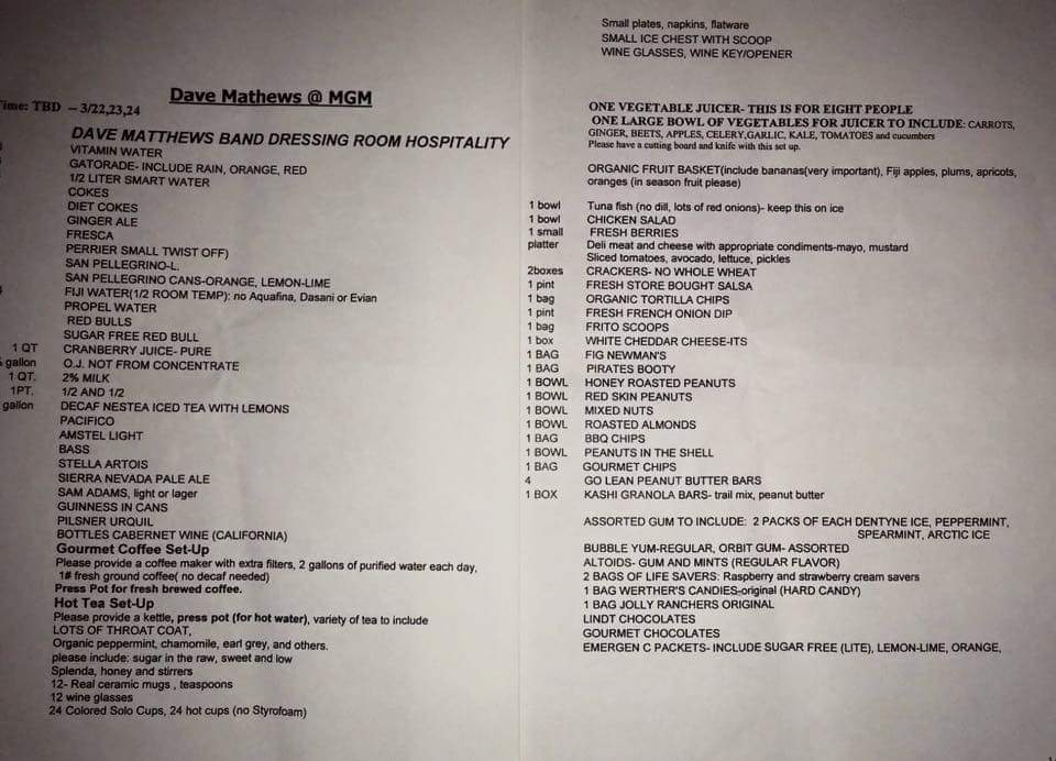 on Twitter "DMB's Dressing Room Rider (what the venue