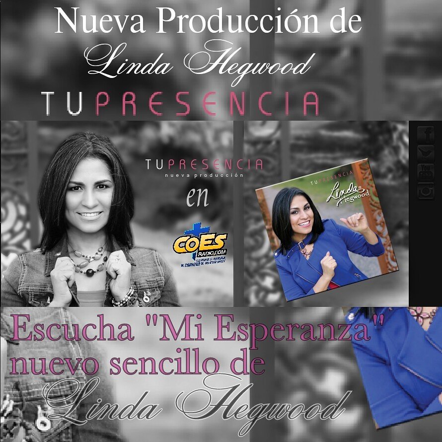 JD_Ramos45's tweet photo. Escucha a @LindaHegwood #MiEsperanza#Extreno #Mundial 
#TuPresencia en #CoEsRadio @GVNmusic7 @musicacristian9 https://t.co/TDaDx761AY