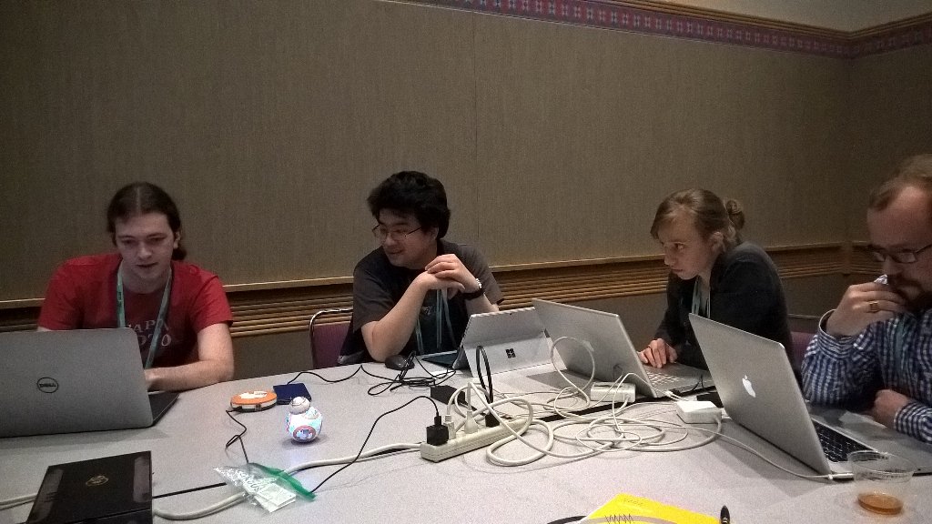 Julie_M_White's tweet image. @CaktusGroup @pycon2016 SOOOO much fun hacking the controls of a BB-8 droid robot. #BB8 #Pycon #pyconopenspace