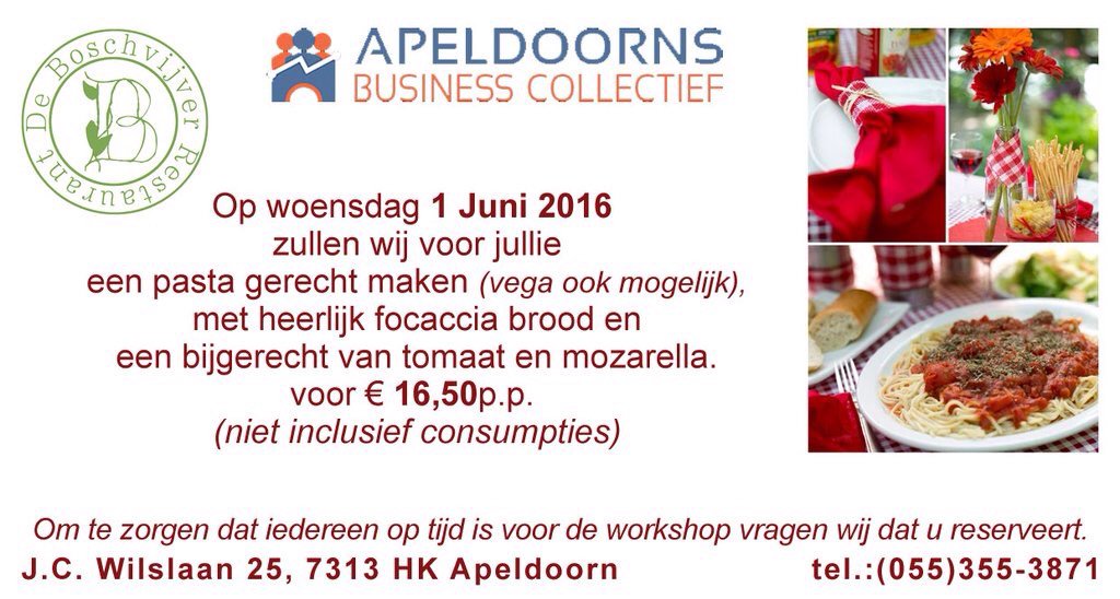 Morgen is het zover, kom van tevoren bij ons eten! <a href="/ABCApeldoorn/">ABC</a>