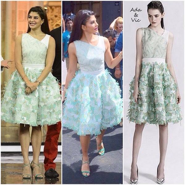 WeeklyBollywood's tweet photo. Who : @Jacquelinef143 Where : #IndiasGotTalent for #Housefull3 Wearing : #AdaandVic Dress and @Aquazzura Herls Styl… https://t.co/JByvdpj4Kb