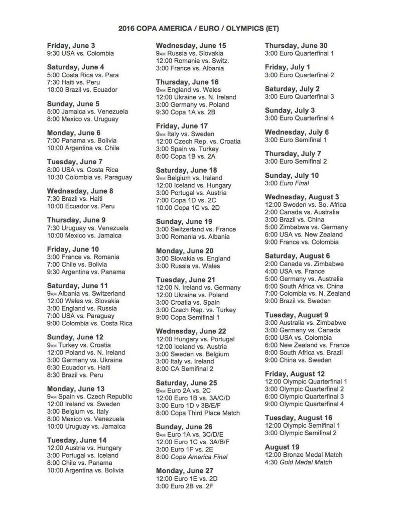 EvertonUSA's tweet photo. Your US Summer Soccer guide from @SoCalEverton...print and watch football, Americans! https://t.co/zOnzrJtNVE