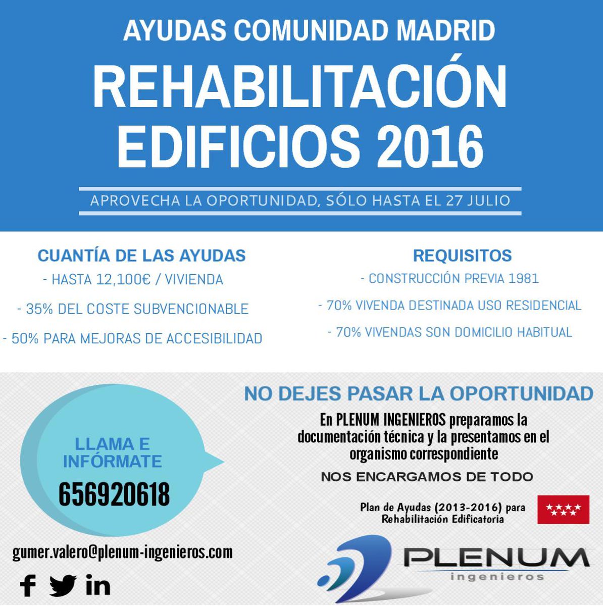 PlenumIngeniero's tweet photo. Plenum Ingenieros te ayuda con todo el trámite necesario para el Programa de ayudas de #Rehabilitación #Edificatoria https://t.co/S3ac5DxRPE