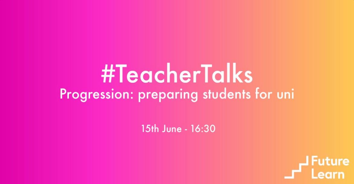 WhichuniUK's tweet image. Learn how to make a smooth progression to uni; we’ll be responding to Qs for @FutureLearn’s chat this PM #TeachTalks