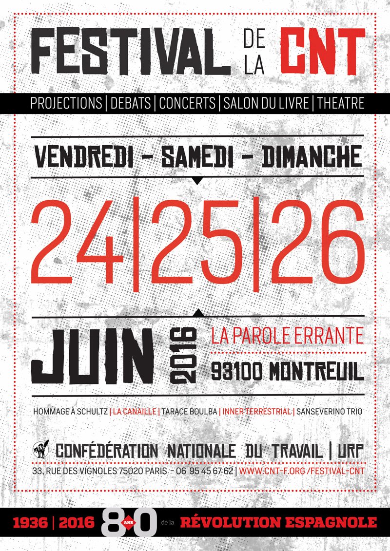 LaParoleerrante's tweet photo. FESTIVAL DE LA #CNT Du vendredi 24 au dimanche 26 juin 2016 @LaParoleerrante 
https://t.co/9A5OZrlSCj https://t.co/q2g31OS4PP