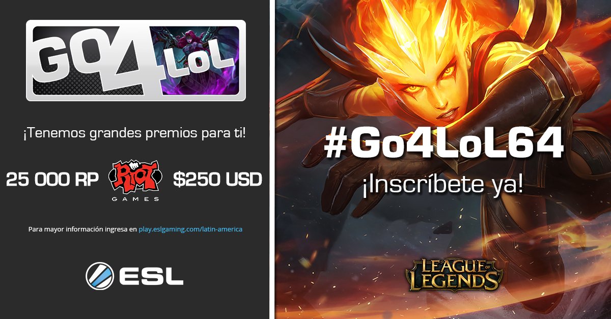 ESLlatam's tweet photo. Es miércoles y aún hay tiempo para anotarte en la #Go4LoL64
https://t.co/rLYvROAB8L
https://t.co/0eRkNssVy0 https://t.co/bu54xPji8P