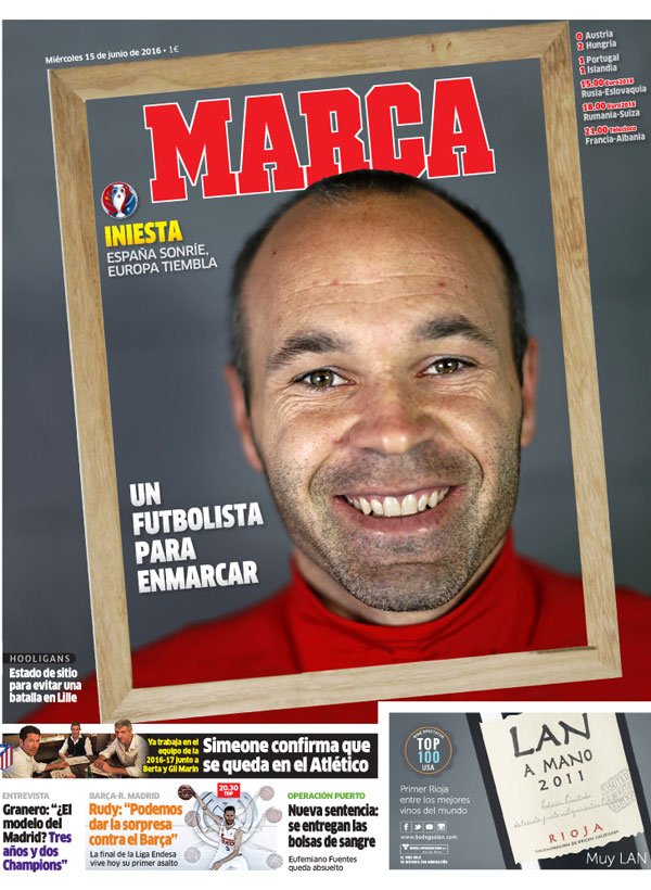 marca's tweet photo. #LaPortada @andresiniesta8, un futbolista para enmarcar. ¡Buenos días! ☕ #ESP #FelizMiercoles https://t.co/rcbHSlJSCl