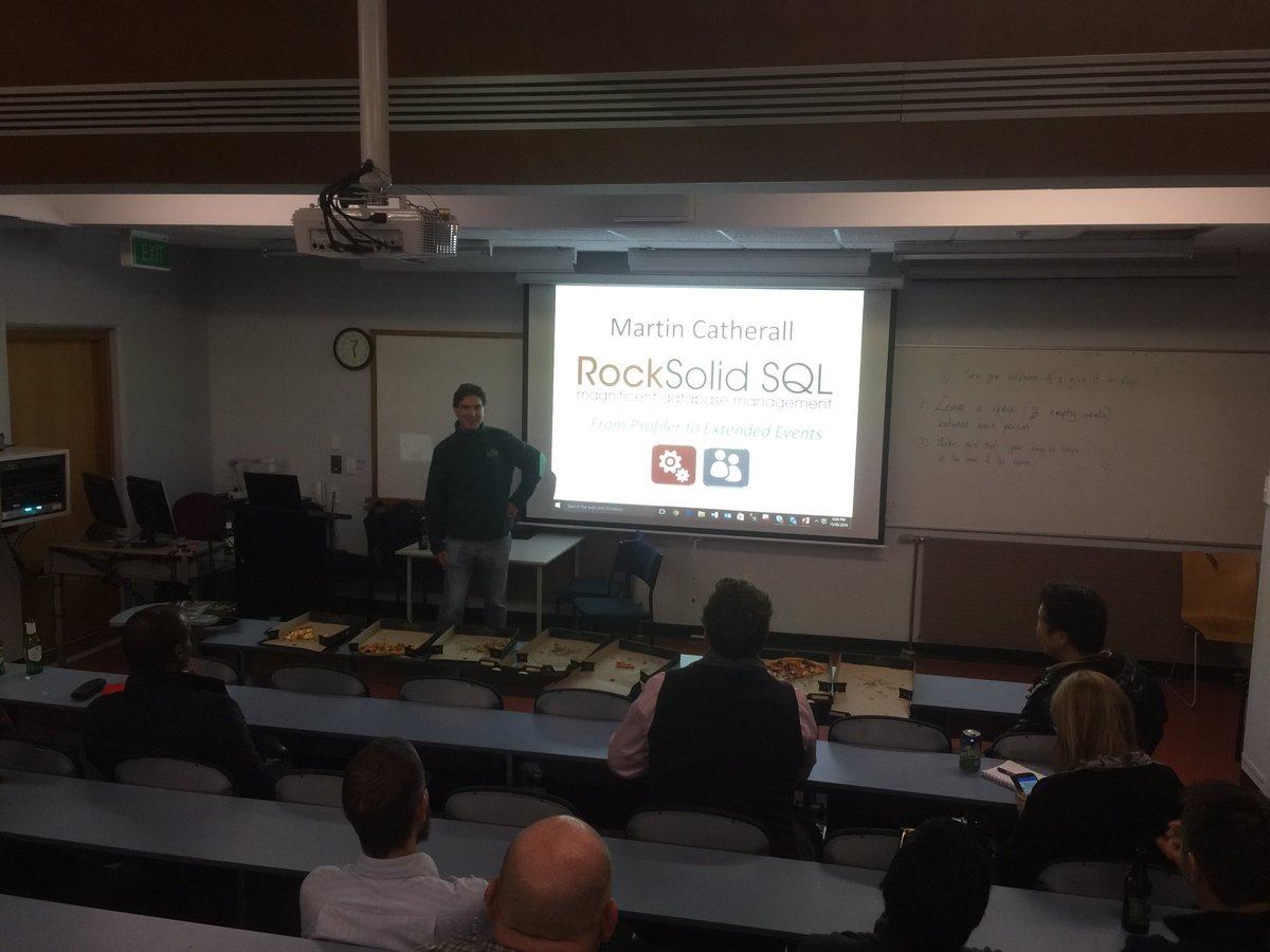 TheHybridDBA's tweet image. @MartyCatherall from RockSolid SQL presenting to @ChristchurchSQL UG. A good turnout too. Extended Events - owned