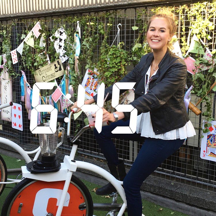 collective_llp's tweet photo. Smells like 6:45am! Our head of communications Steph trying out the smoothie bikes! https://t.co/FCoQt9W7OS