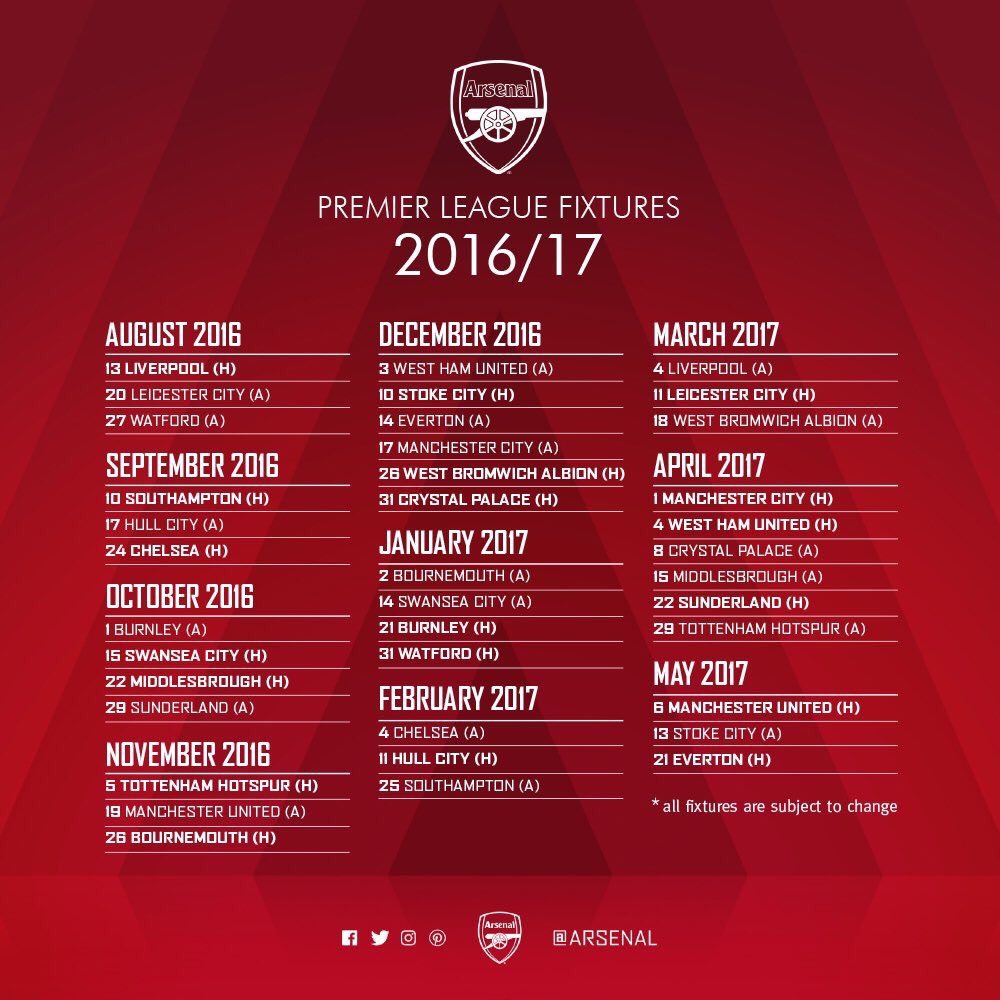 2016/17 Premier League fixtures: Arsenal open against Liverpool