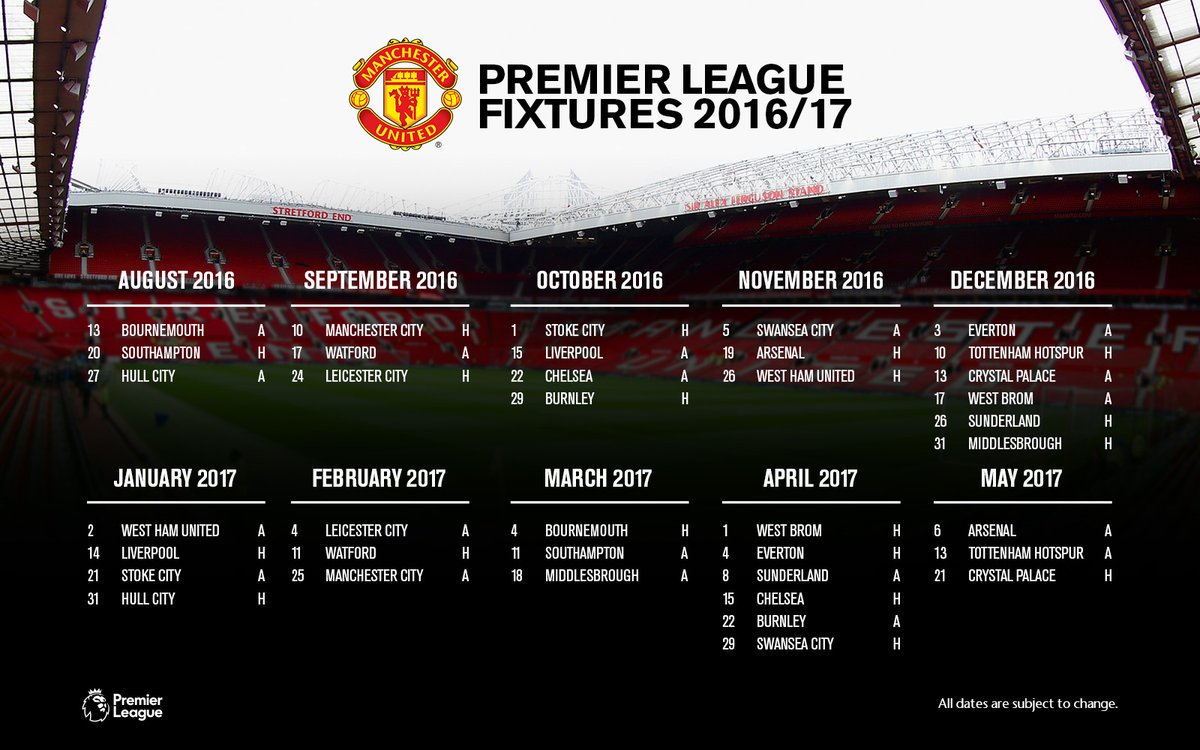 OTFaithful's tweet photo. Manchester United's 2016/17 fixture list: #mufc https://t.co/xrdEVozNFm
