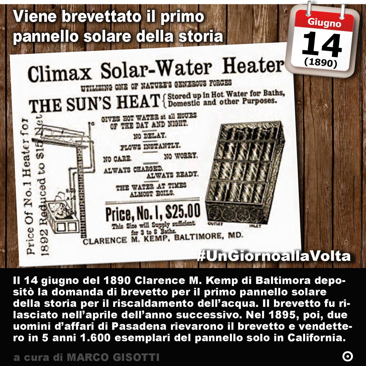 gabrielesalari's tweet photo. Il 14 giugno 1890, negli Usa veniva brevettato il primo pannello #solare della storia. L'inizio di una nuova era! https://t.co/kKbs9ynKds