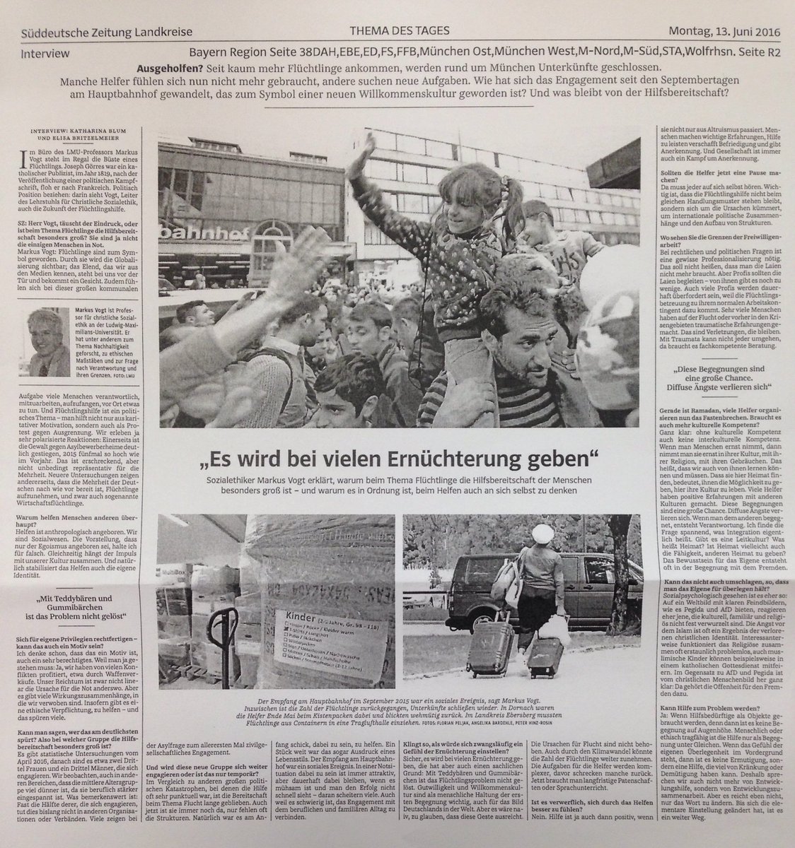 Prof. Markus Vogt in der #SZ zu #Flüchtlingen und der Frage von #Hilfsbereitschaft: Ausgeholfen?
#LMU #Flucht