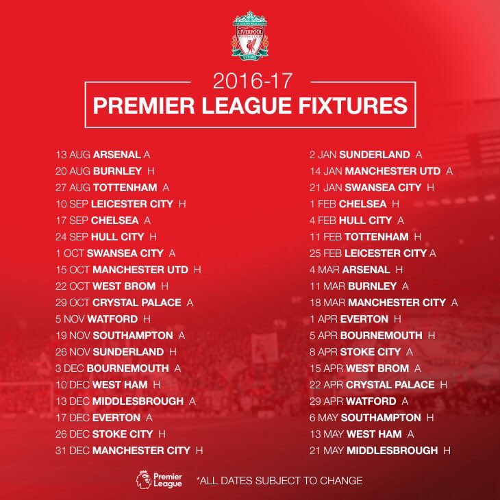 jadual liga perdana inggeris