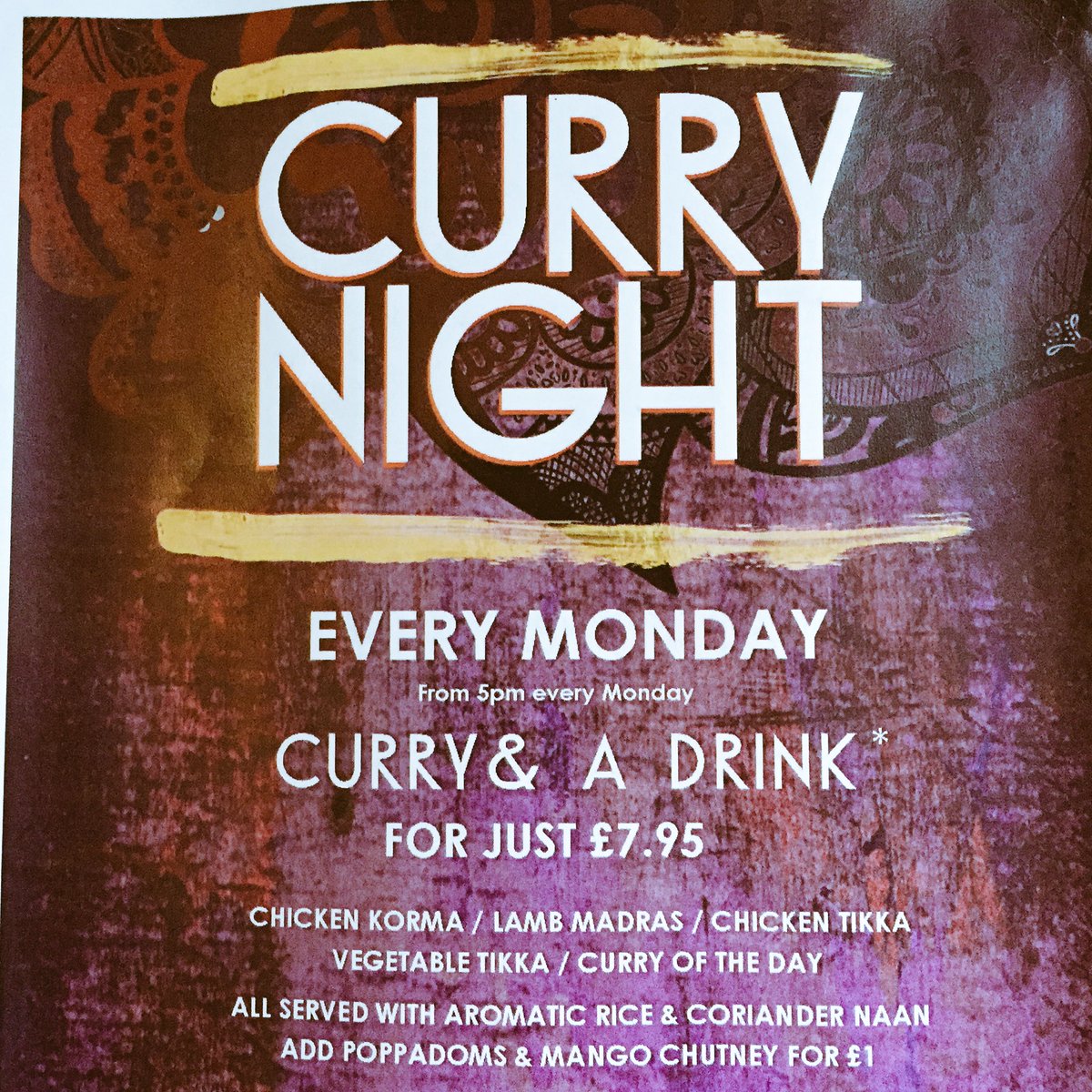 stratfordhaven's tweet photo. It's Monday which means it's curry night! We are also showing #EURO2016 #SPACZE #IRESWE #BELITA @WestBridgfdWire https://t.co/zufJ58rXzU
