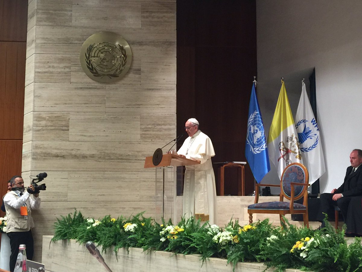 NorwayUNRome's tweet photo. “We have to denaturalise hunger and poverty” - His Holiness
Pope Francis @ the opening of WFP executive board today https://t.co/tNeBRWeHmV