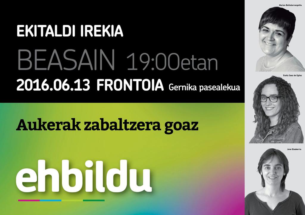 Arratsalden <a href="/marianbeitia/">Marian</a>, <a href="/EraitzSaez/">Eraitz Saez de Egilaz Ramos</a> eta <a href="/JoneEtxeberria/">Jone Etxeberria</a> izango ditteu Beasainen. Animau! #AukerakZabaltzera