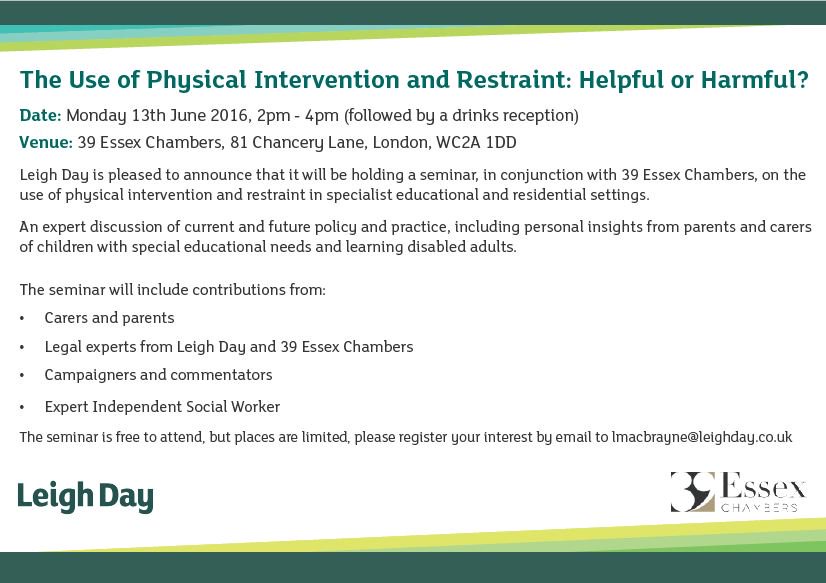 LeighDay_Law's tweet image. Leigh Day &amp;amp; @39EssexChambers joint seminar today on The Use of Physical Intervention and Restraint #helpfulorharmful