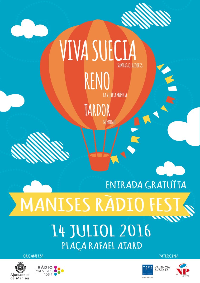 Notición! #ManisesRadioFest 14/Julio/16 <a href="/AytoManises/">Ajuntament de Manises</a> <a href="/VivaSuecia/">Viva Suecia</a> <a href="/RenoMusica/">Reno Música</a> <a href="/tardorvlc/">Tardor</a> <a href="/TrypHotels/">TRYP Hotels</a> @NPDrumsSpain