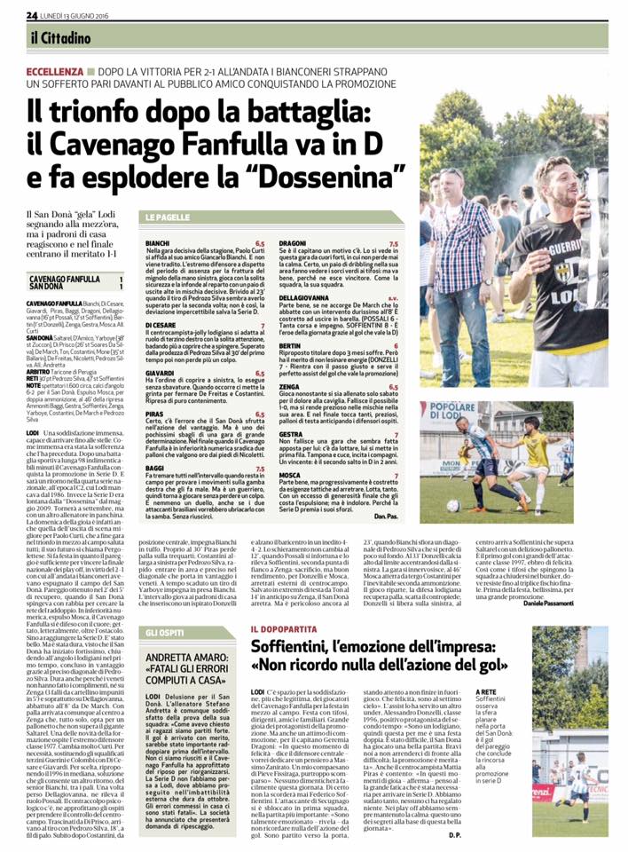 CavenagFanfulla's tweet photo. Rassegna stampa lunedì 13 giugno 2016 @ilCittadinoLodi #serieD https://t.co/uLZfWdDrPP