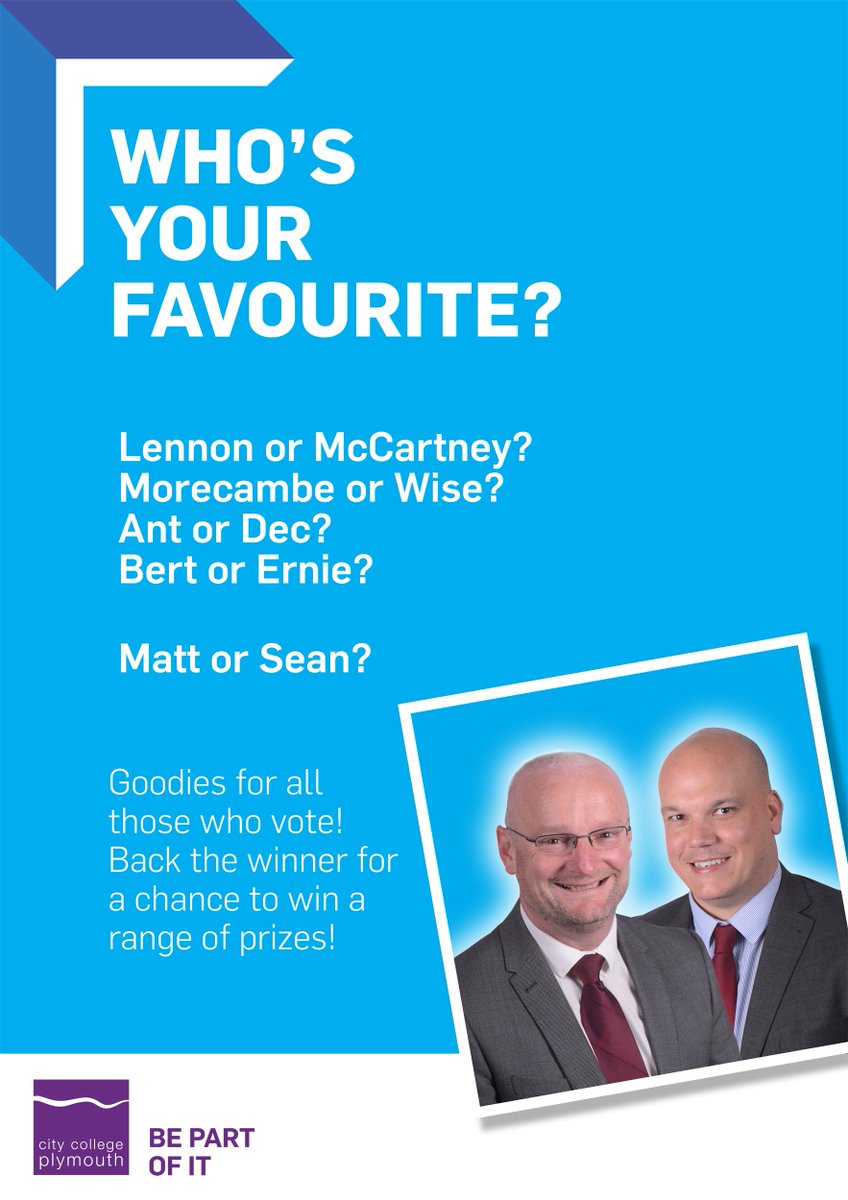 CityPlymBiz's tweet photo. Are you #TeamMatt or #TeamSean? Come and see us on stand 47 at the @DevonBizShow on Wednesday to cast your vote! https://t.co/PkB9v3sc1K