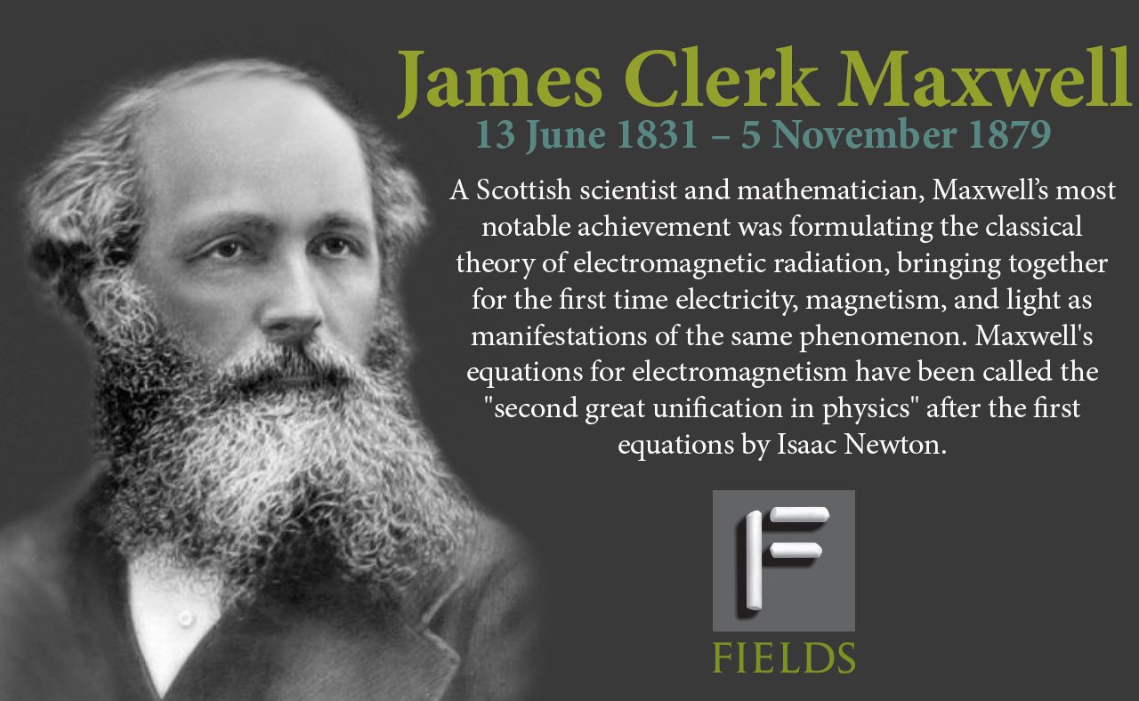 The Fields Institute on Twitter: "James Clerk Maxwell was born #OnThisDay in 1831. #math #physics #maxwell https://t.co/hZ1N7ldL7a" / Twitter