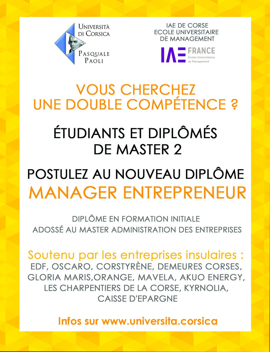 Etudiants et diplômés de Master 2, pour postuler, c'est maintenant et ici : univ-corse.fr/actualites-etu… 3/3