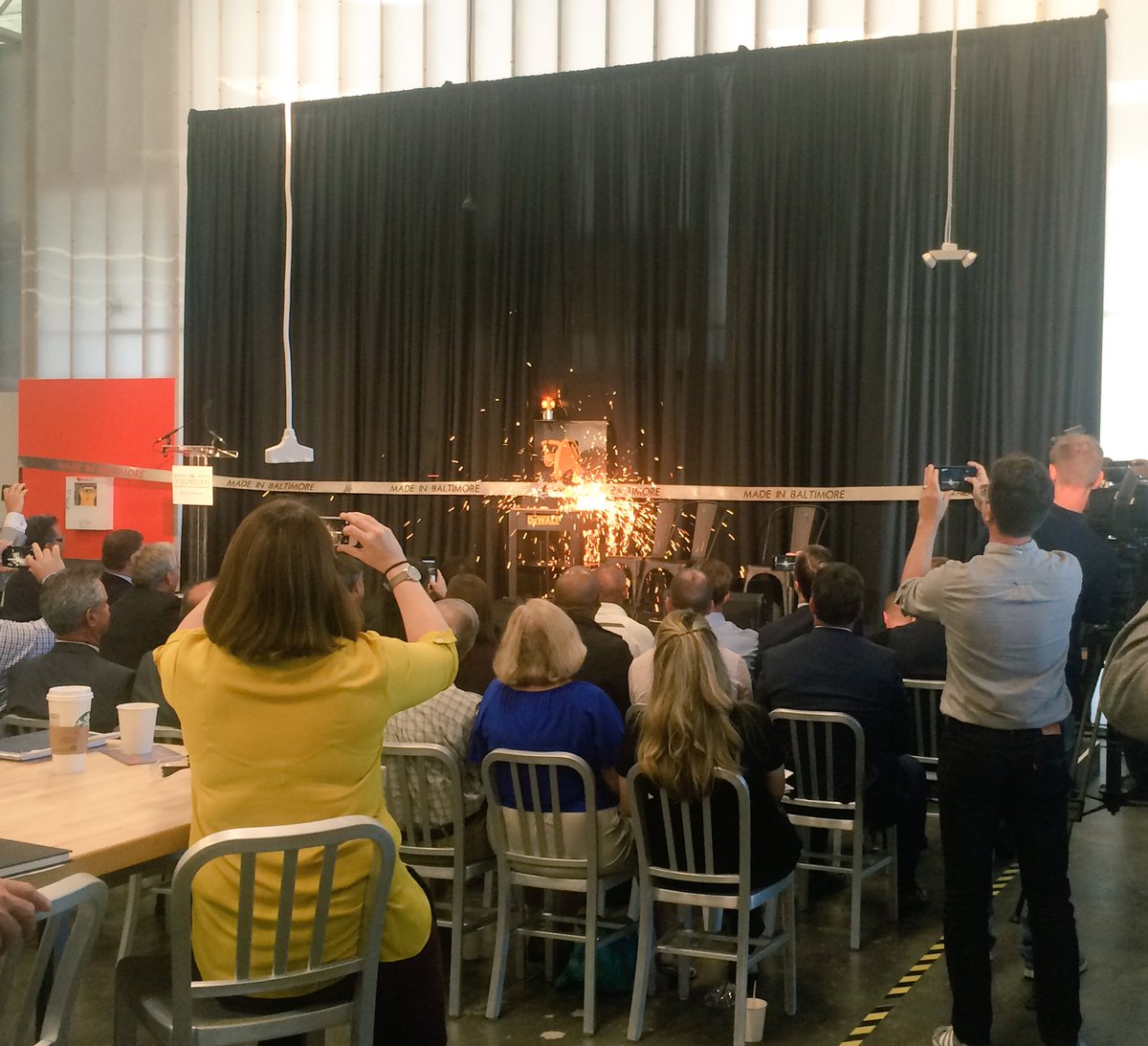sparkbmore's tweet photo. Now THAT's what we call a ribbon cutting. Congrats to @FounderyBmore on their #grandopening! #makerspace https://t.co/bxNEvqyRUA