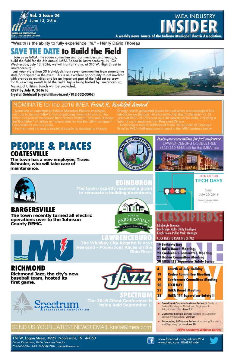 This issue is dedicated to Frankfort Municipal Utilities, located in Clinton County.