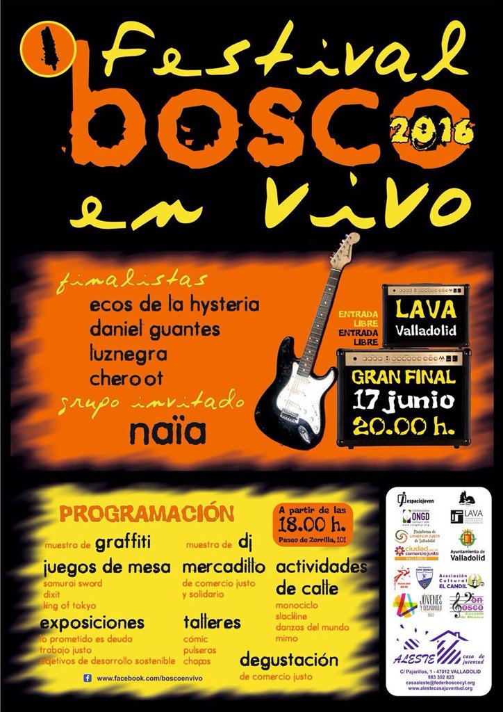 naiaespacio's tweet image. Este viernes festival BoscoEnVivo en @LavaVLL  junto a @Ecosdlahysteria @LuzNegraThrash #cheroot @DanielGuantes