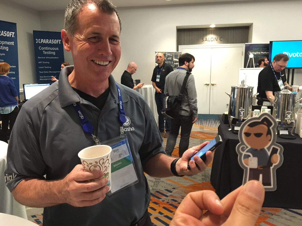 Tom_Sigler's tweet photo. Steven made @basho stickers of himself! #qcon https://t.co/uJ1K0FHwVy
