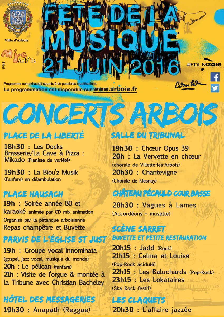 #FDLM2016 #Arbois Tout le programme des concerts à Arbois !