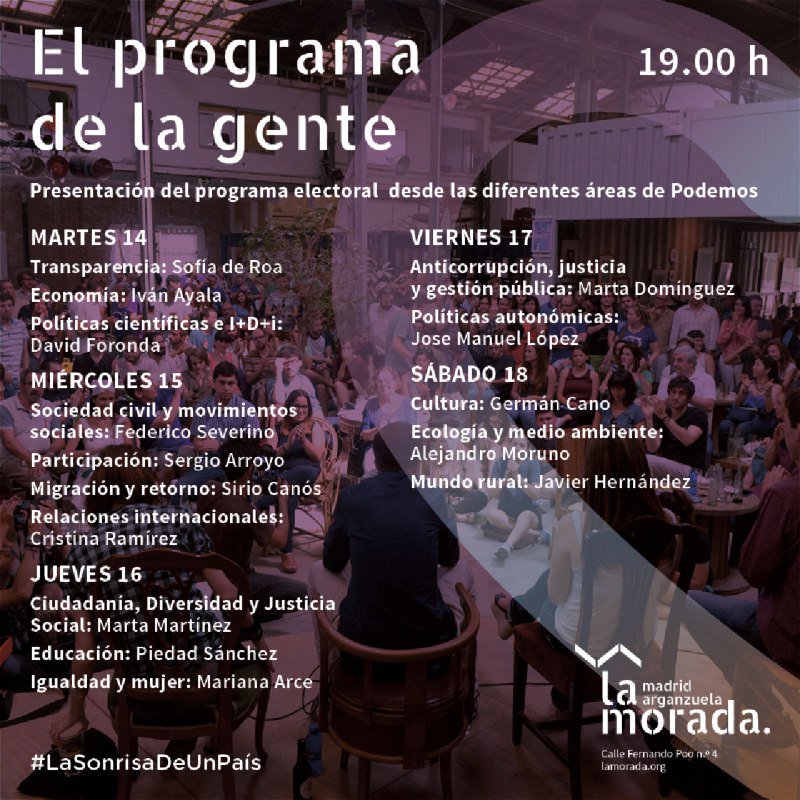 PodemosMigra's tweet photo. Este #15J presentación del programa de la gente sobre #migración y retorno con @SirioCD en la @MoradaMadrid https://t.co/Vjhe4ODMaP